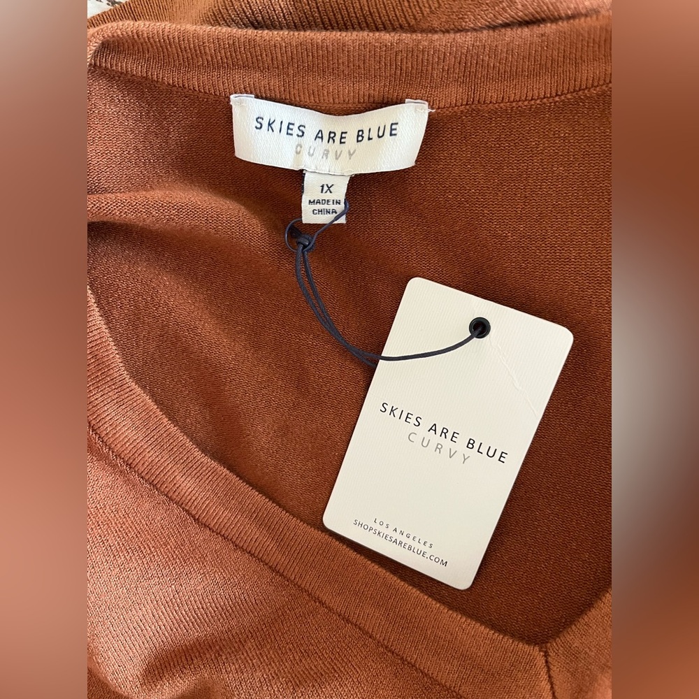 NWT Skies Are Blue Brown VNeck Sweater Size 1X - Picture 7 of 9